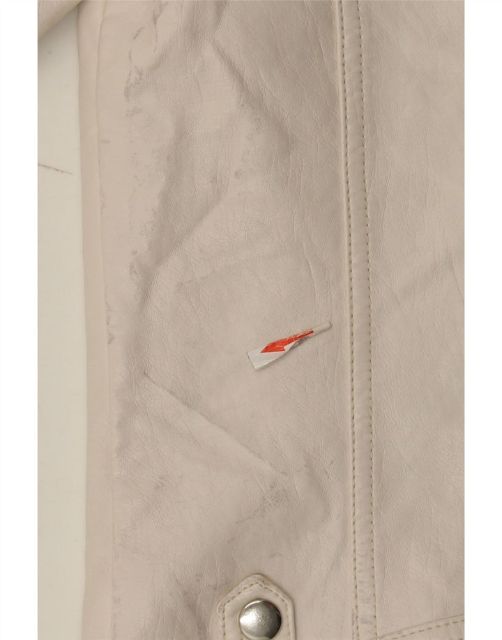 Giacca da motociclista da donna in ecopelle Topshop UK 8 piccola in poliuretano bianco sporco