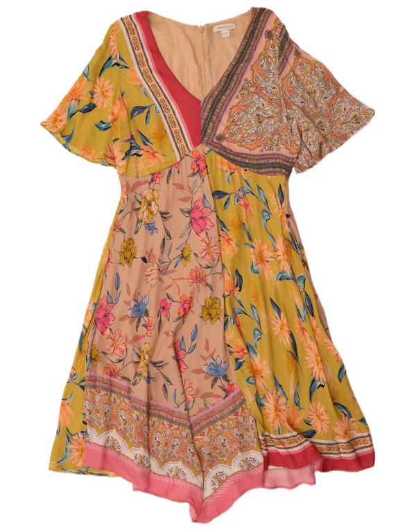 MONSOON Abito asimmetrico da donna UK 14 Grande patchwork multicolore