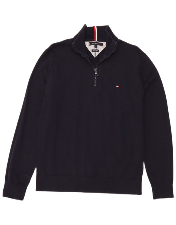 Maglione maglione con zip da uomo Tommy Hilfiger XL in cotone blu navy