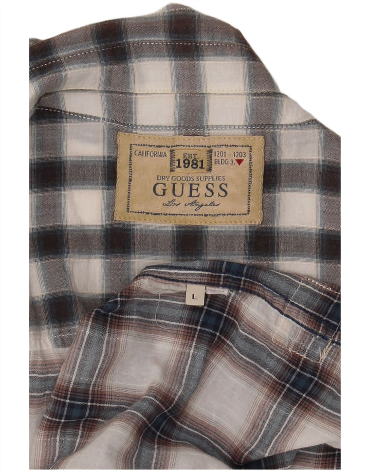 Camicia Guess da uomo a maniche corte a quadri grigi grandi