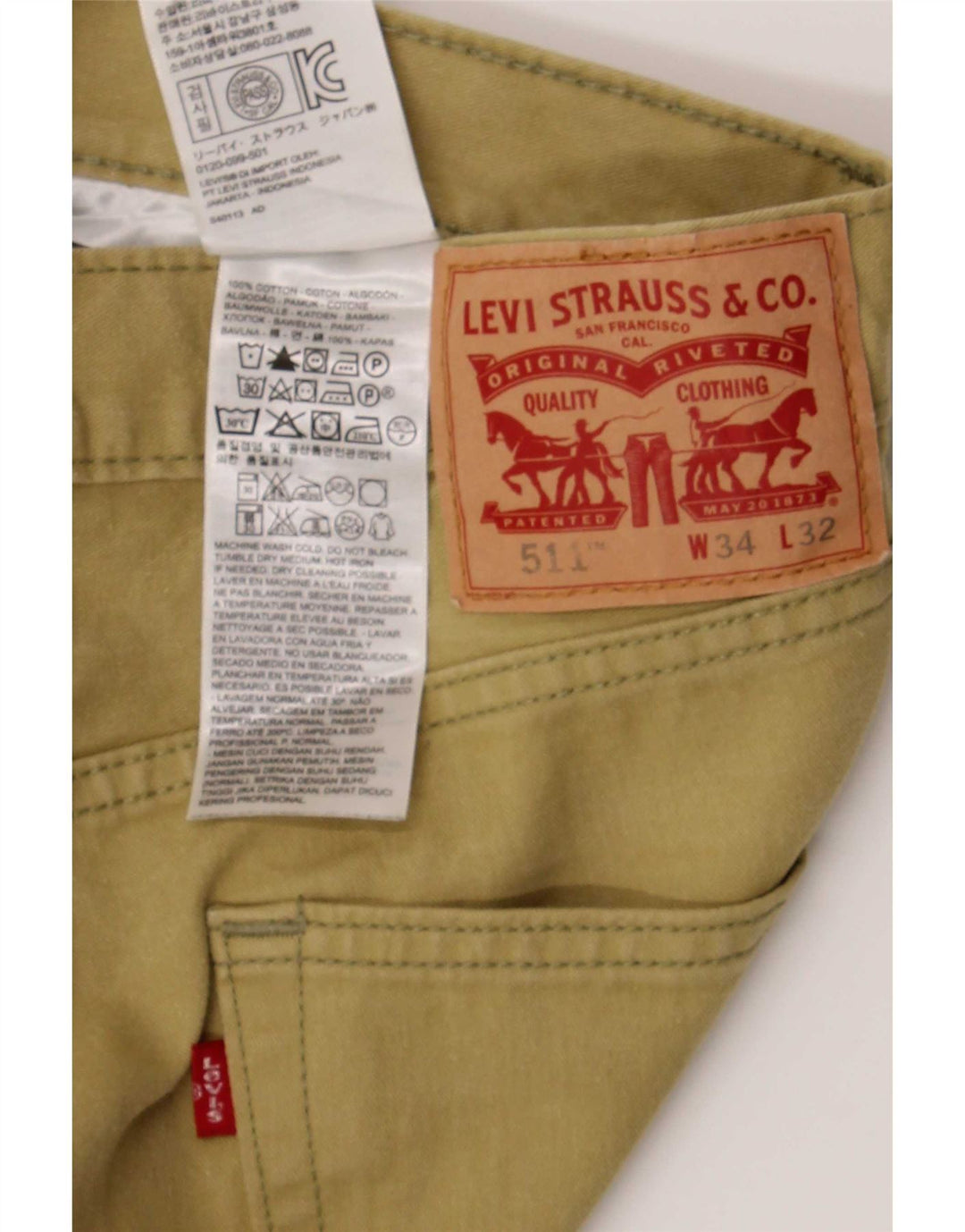 Jeans Levi's da uomo 511 slim W34 L32 cotone kaki