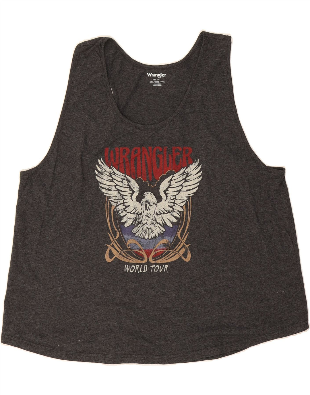 WRANGLER Womens Graphic Vest Top UK 22 3XL Grey Polyester Vintage Wrangler and Second-Hand Wrangler from Messina Hembry 