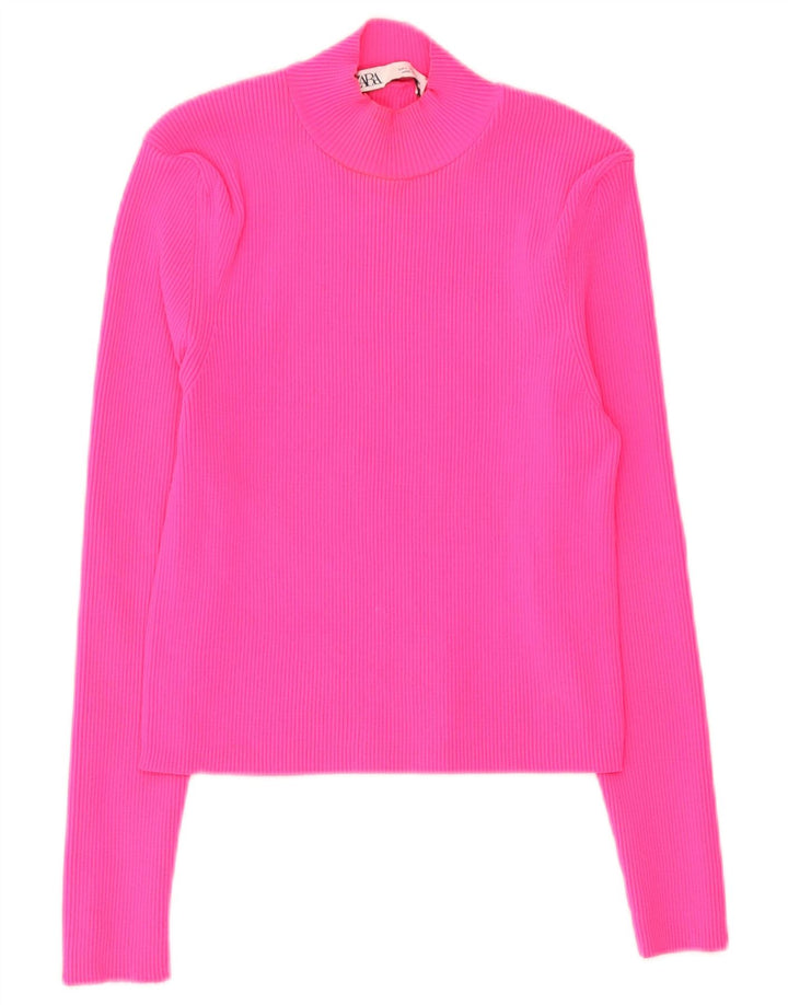 Top corto da donna Zara a maniche lunghe UK 14 grande rosa poliammide