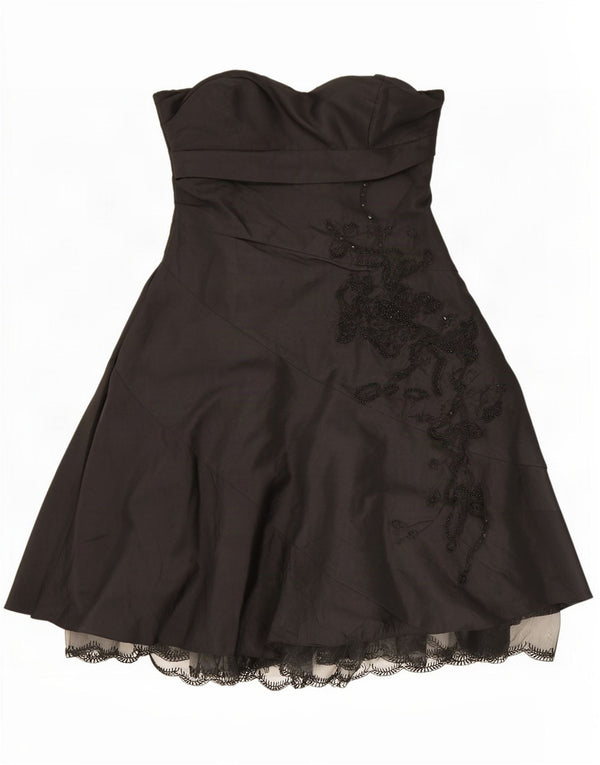 Endora Womens Strapless Dress UK 12 Medium Black Floral Nylon