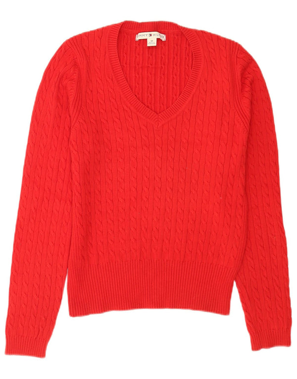 Maglione maglione con scollo a V vestibilità regolare da donna Tommy Hilfiger UK 12 rosso medio