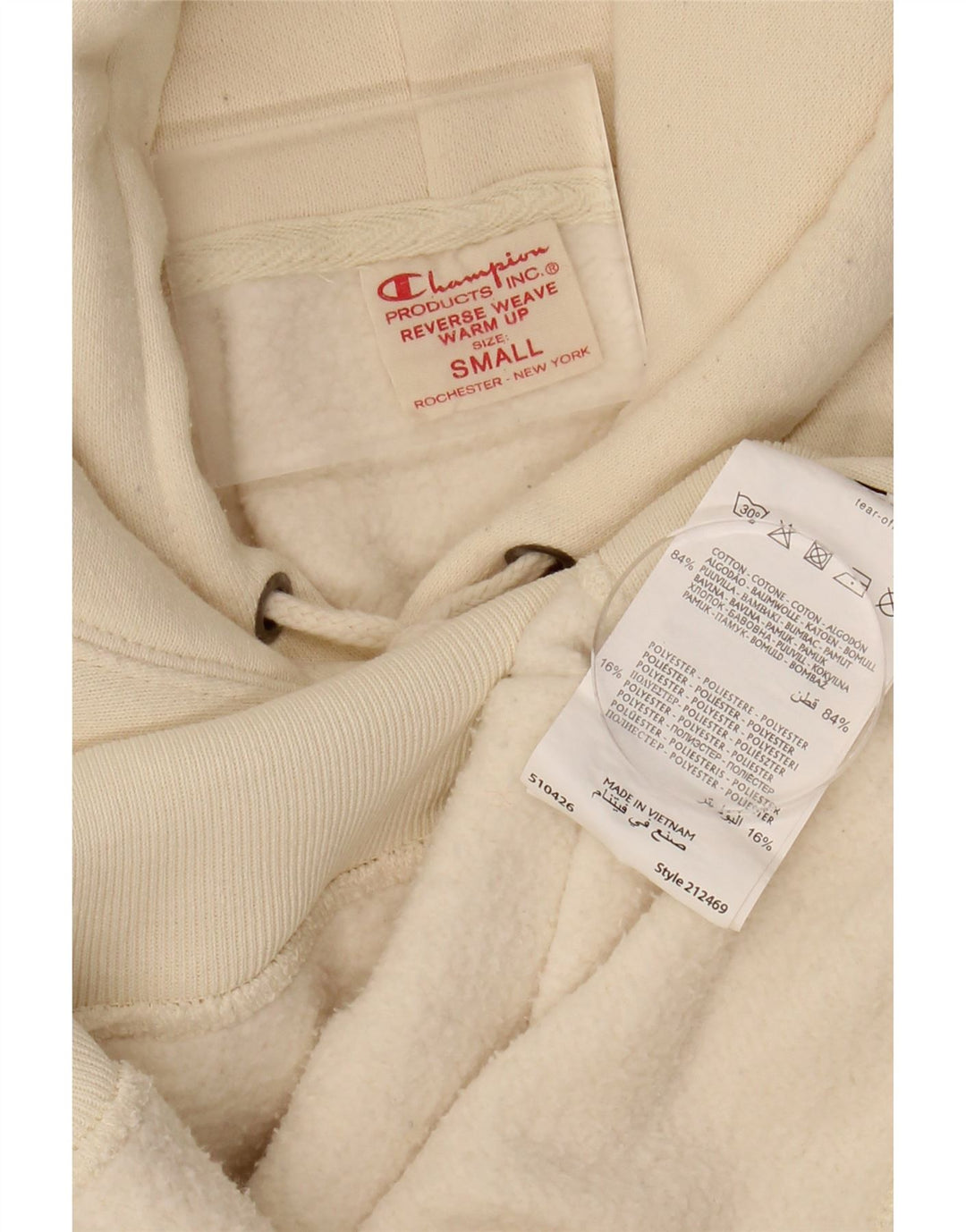 CHAMPION Mens Hoodie Jumper Small White Cotton