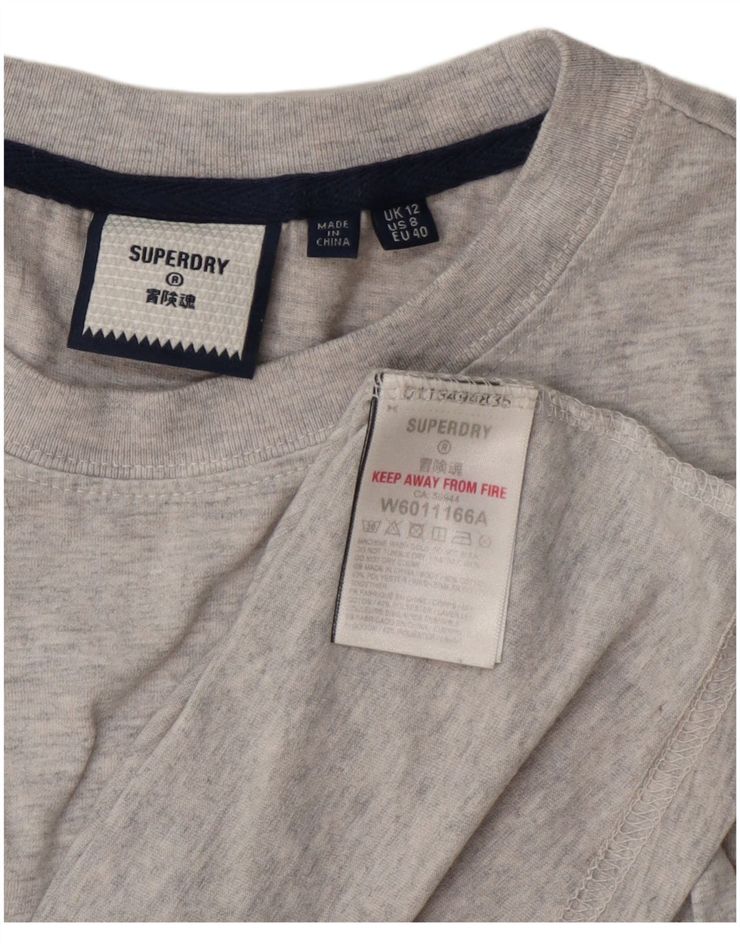 Top grafico da donna a maniche lunghe Superdry UK 12 cotone grigio medio