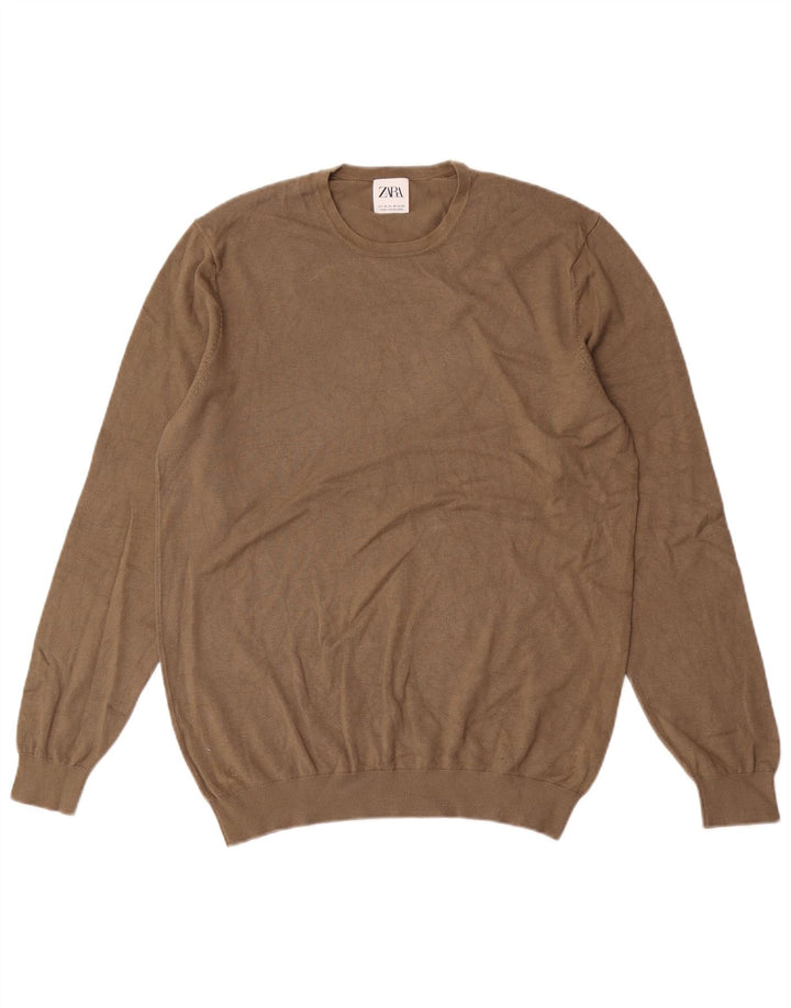 Maglione maglione girocollo da uomo Zara in viscosa kaki media