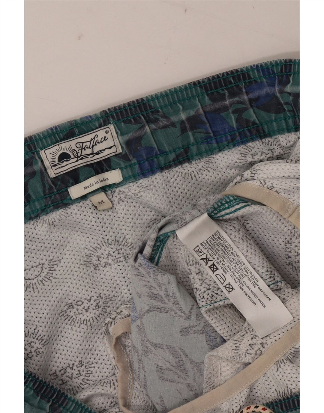 Pantaloncini da bagno da uomo Fat Face Cotone geometrico verde medio