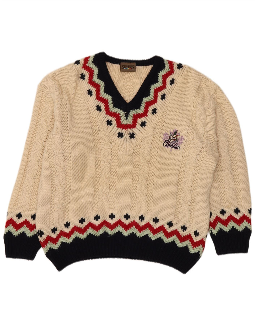 Maglione da uomo con scollo a V SEVRES IT 50 Lana Fair Isle beige medio