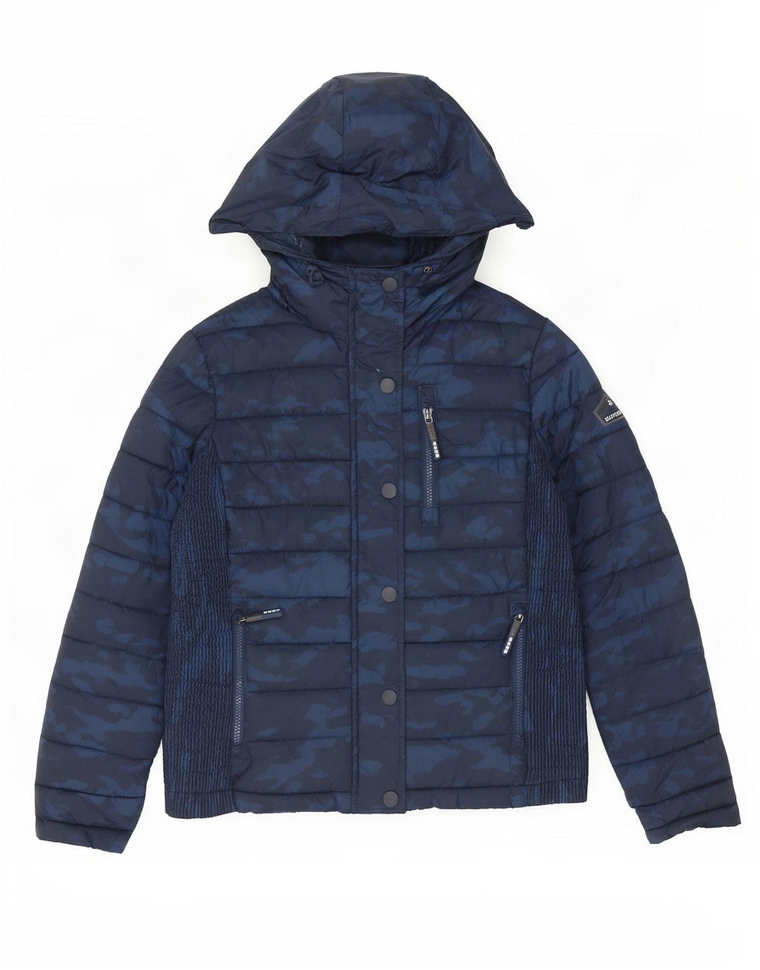 Giacca imbottita con cappuccio da donna Superdry UK 16 grande mimetica blu navy