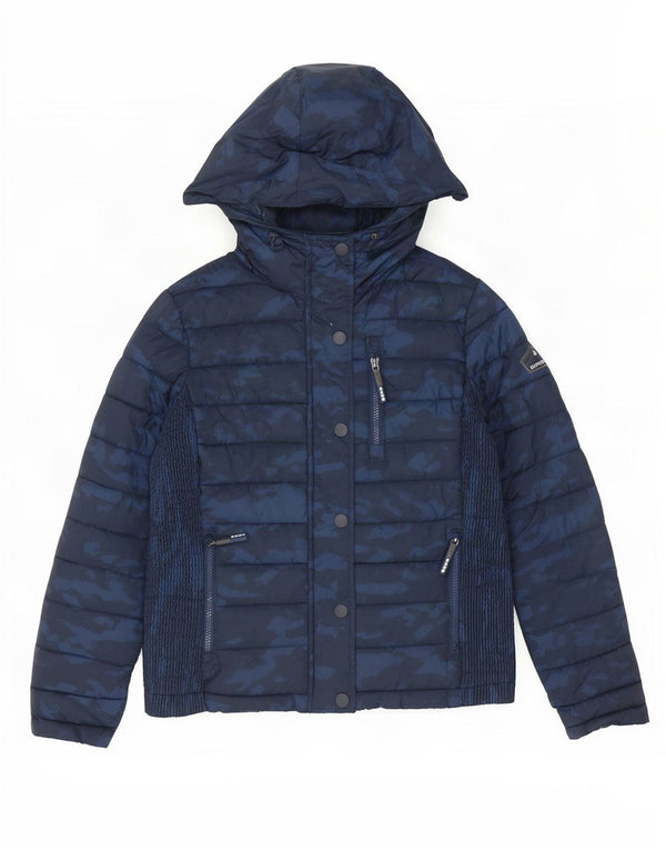Giacca imbottita con cappuccio da donna Superdry UK 16 grande mimetica blu navy