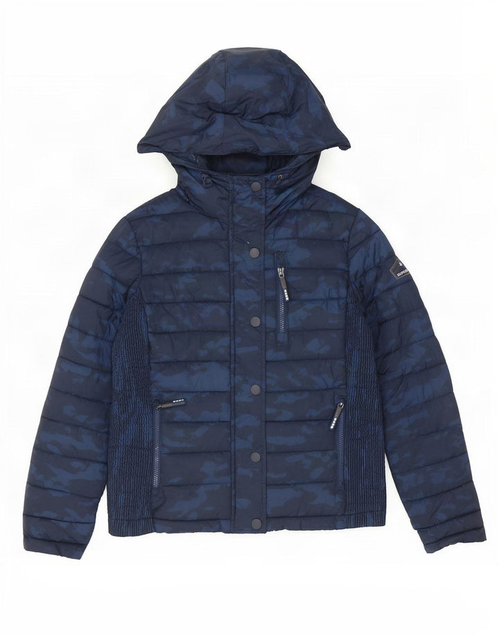 Giacca imbottita con cappuccio da donna Superdry UK 16 grande mimetica blu navy