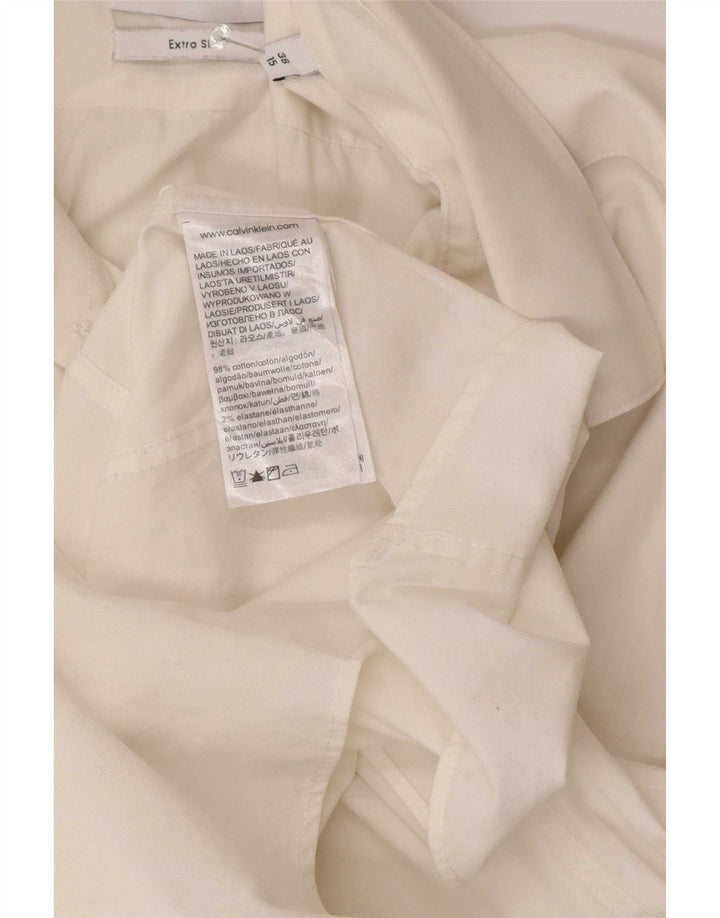 Camicia slim fit da uomo Calvin Klein taglia 38 15 cotone bianco medio