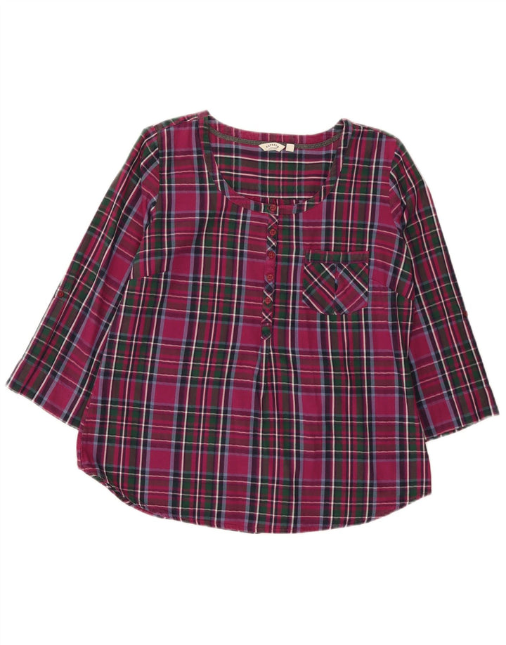 Camicia pullover con maniche a 3/4 da donna Fat Face UK 14 Cotone a quadri marrone medio