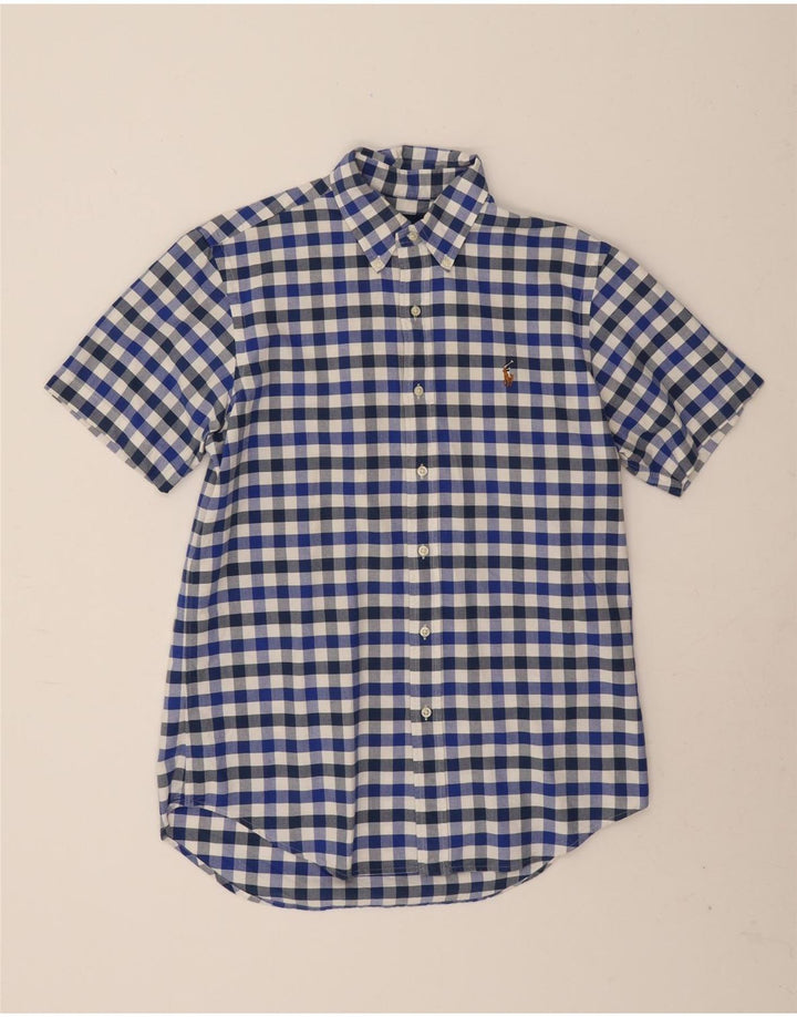 Camicia a maniche corte da uomo Ralph Lauren in cotone a quadretti blu medio