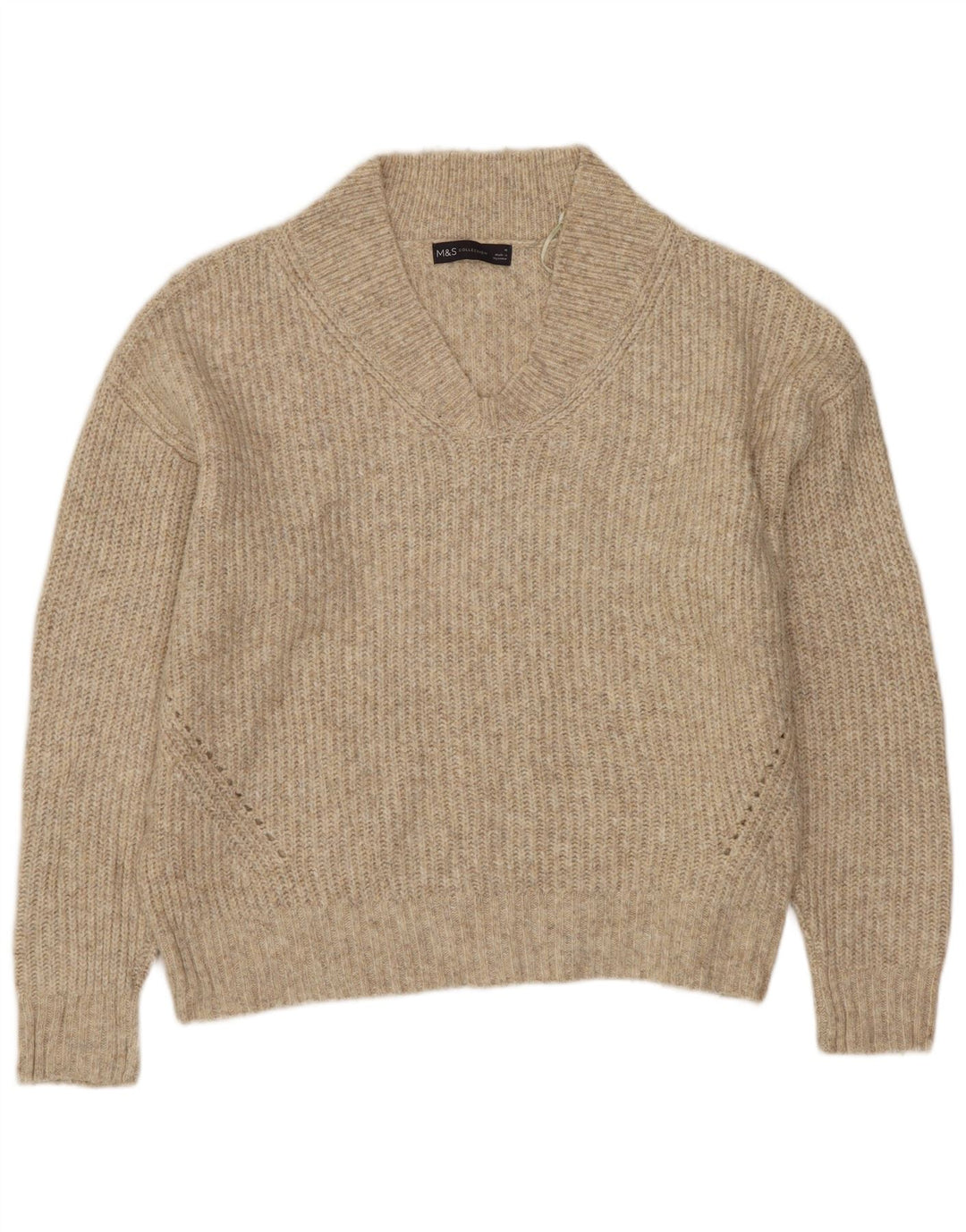 MARKS & SPENCER Maglione corto con scollo a V da donna UK 14 Beige medio