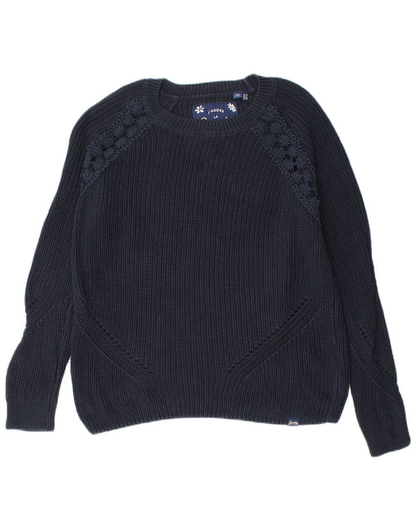 Superdry Womens Boat Neck Jumper Sweater UK 10 Small Navy Blue Floral