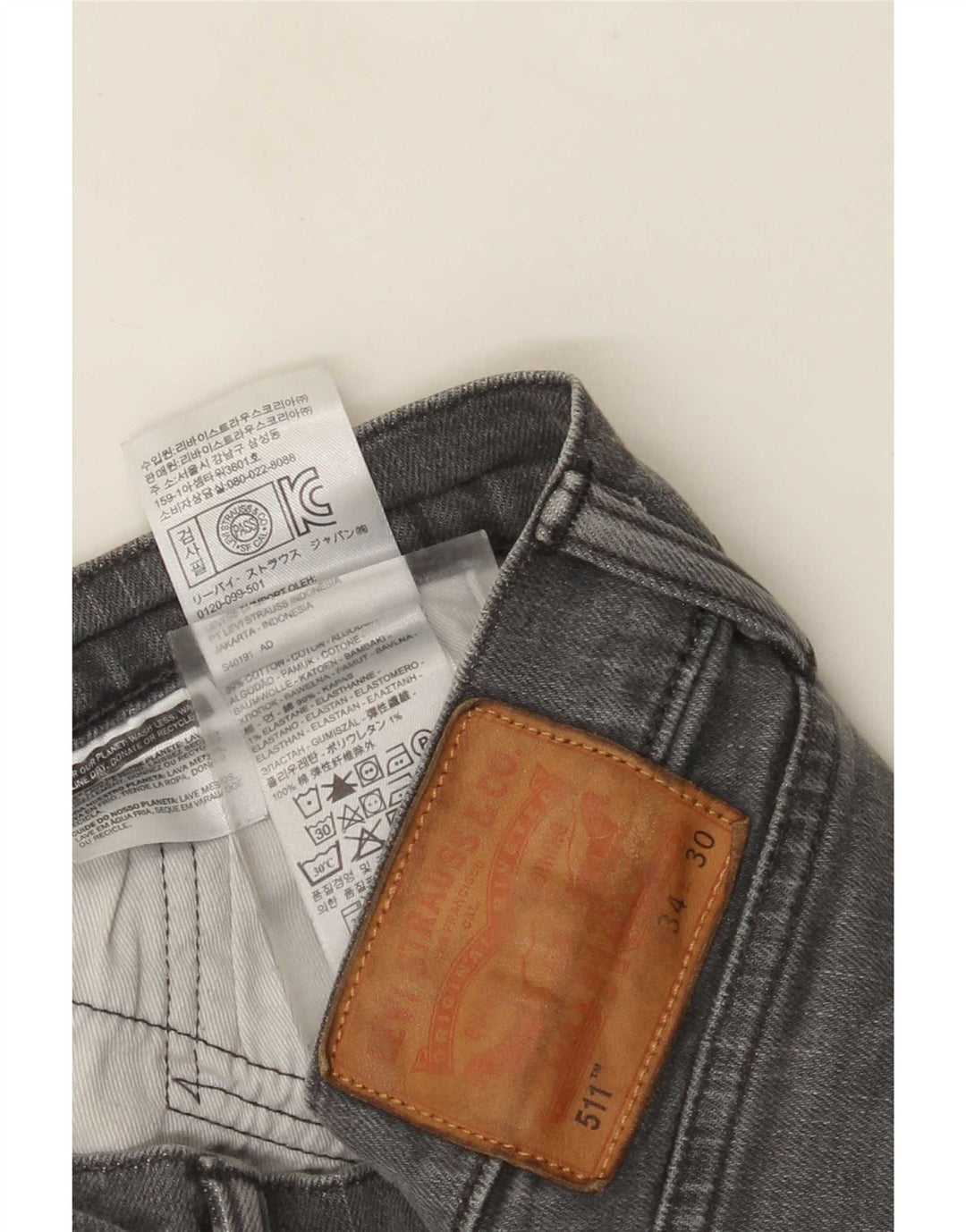 Jeans slim da uomo Levi's W34 L30 cotone grigio