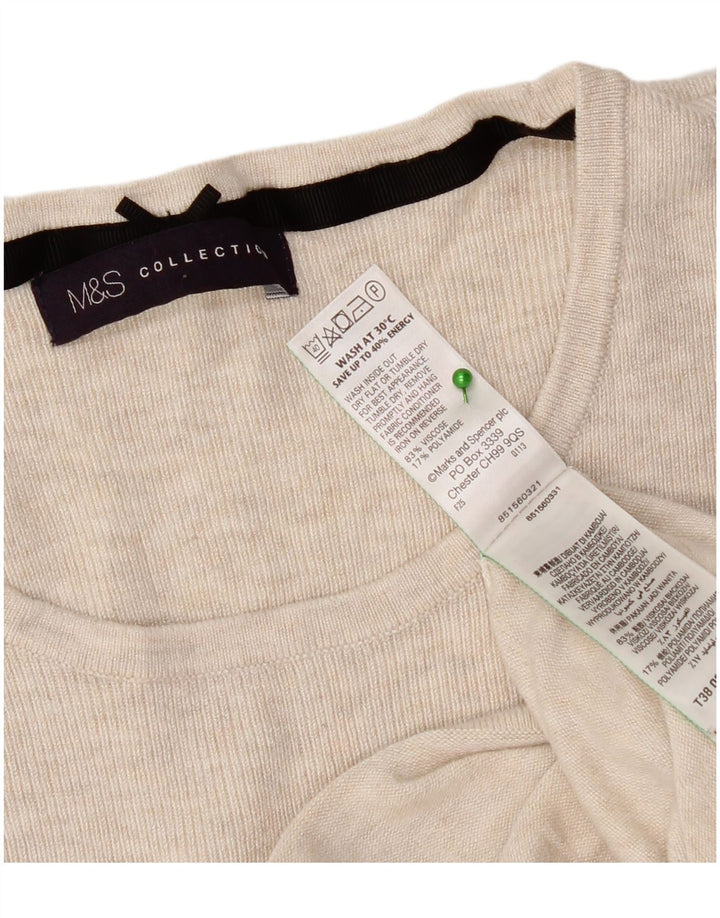 Marks & Spencer Top da donna manica 3/4 UK 12 Viscosa screziata beige medio
