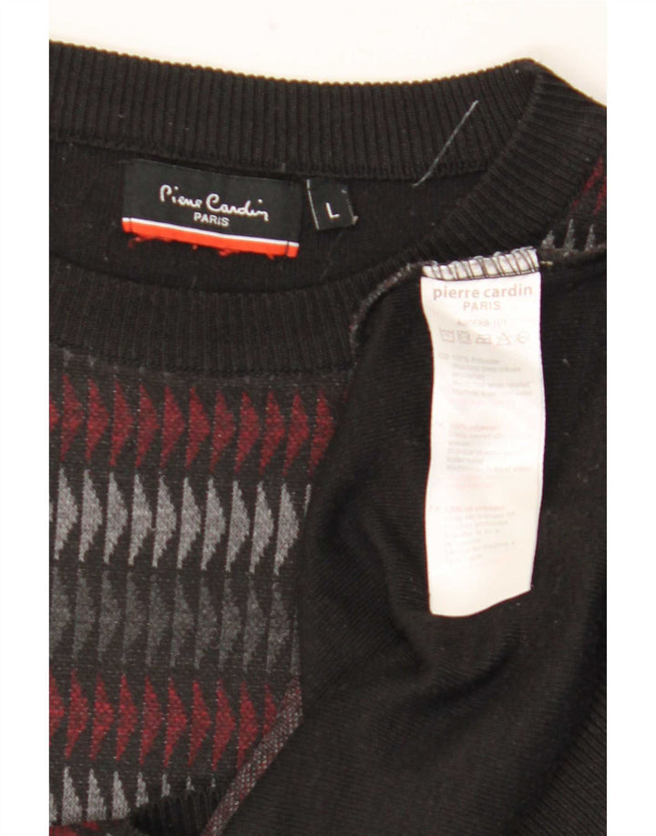 Maglione maglione girocollo da uomo Pierre Cardin grande poliestere geometrico nero