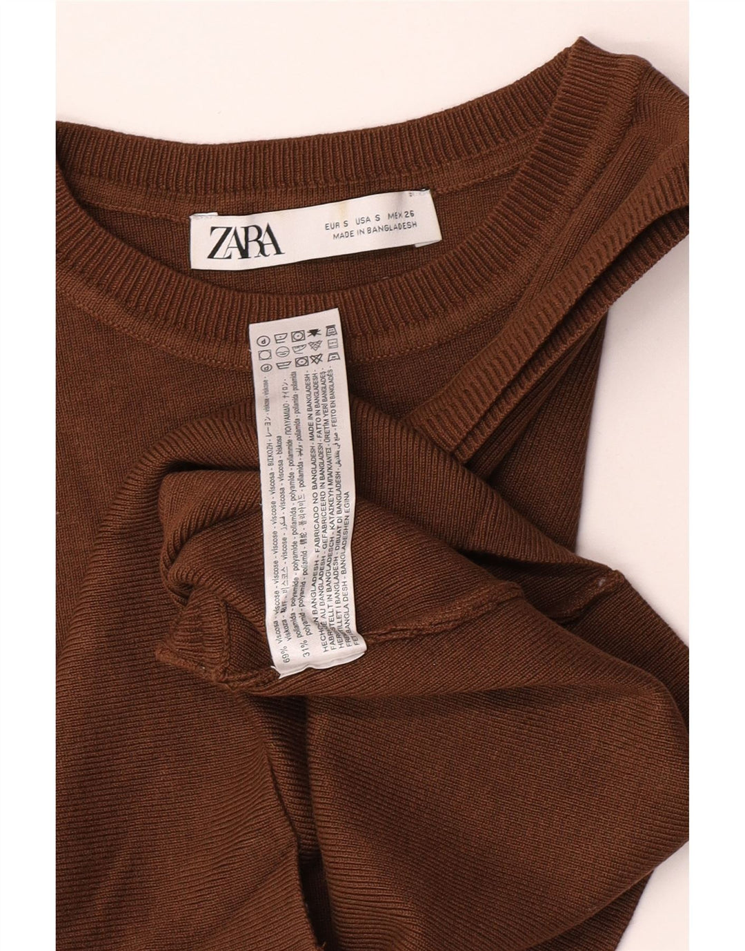 Canotta canotta da donna Zara UK 8 piccola in viscosa marrone