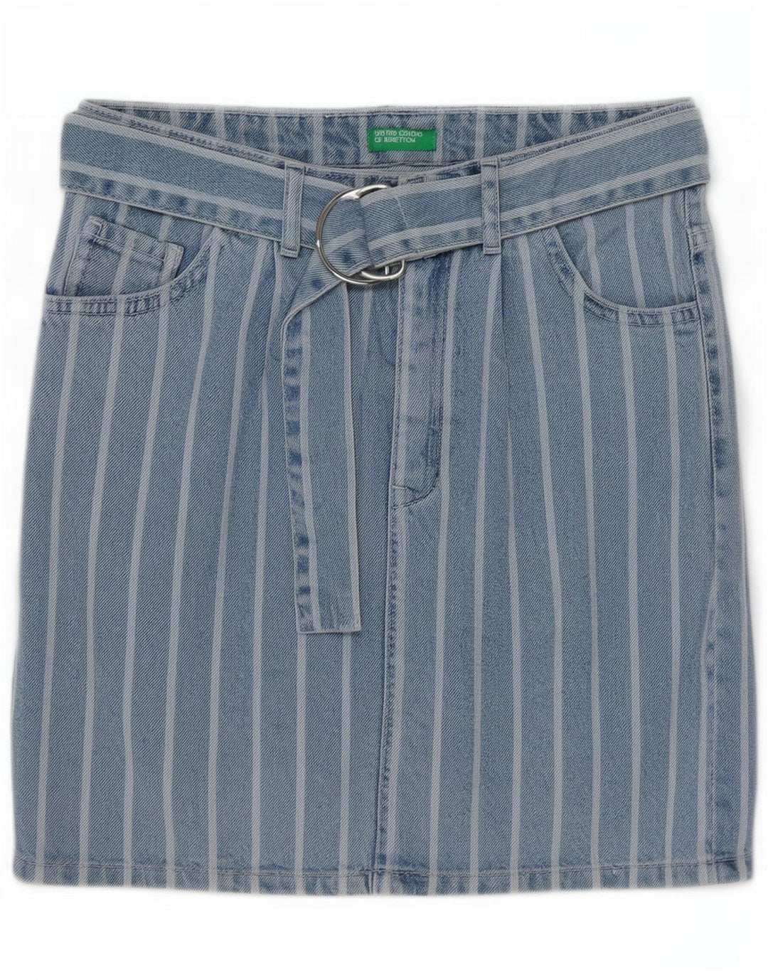 Gonna in denim da donna Benetton W26 piccola a righe blu
