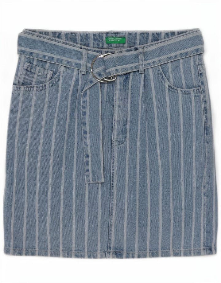 Gonna in denim da donna Benetton W26 piccola a righe blu