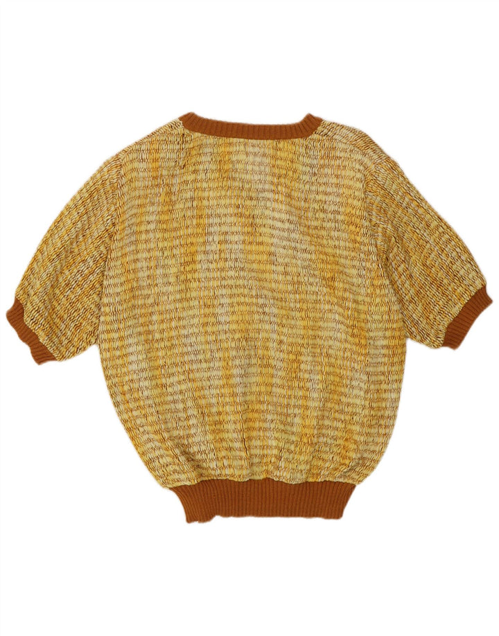 Maglione vintage da donna a maniche corte con scollo a V IT 44 giallo medio