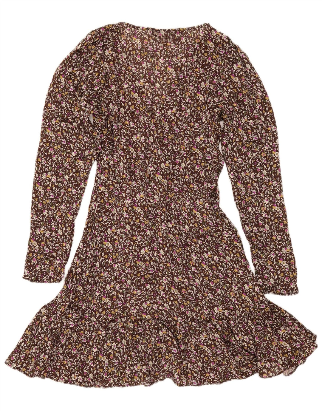 Abito a portafoglio a maniche lunghe da donna ZARA UK 6 XS Marrone floreale