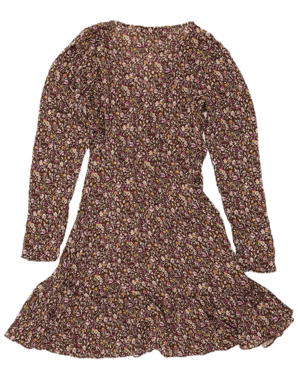 Abito a portafoglio a maniche lunghe da donna ZARA UK 6 XS Marrone floreale