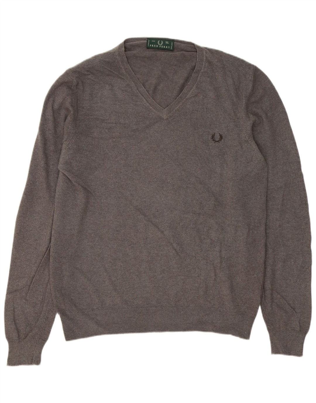 Maglione maglione con scollo a V da uomo Fred Perry XL in lana grigia