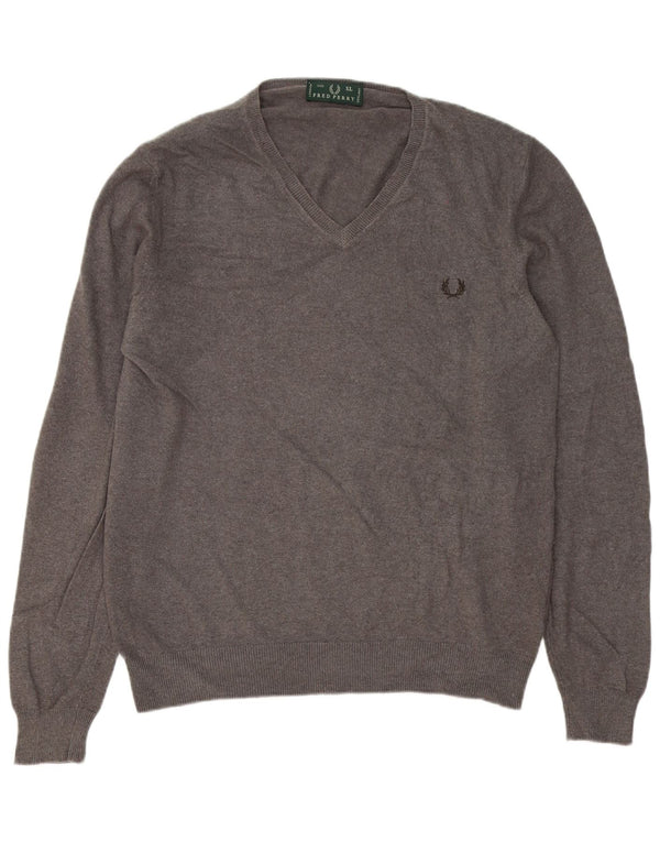 Maglione maglione con scollo a V da uomo Fred Perry XL in lana grigia
