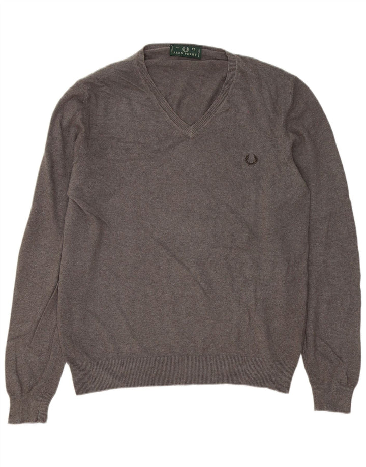 Maglione maglione con scollo a V da uomo Fred Perry XL in lana grigia