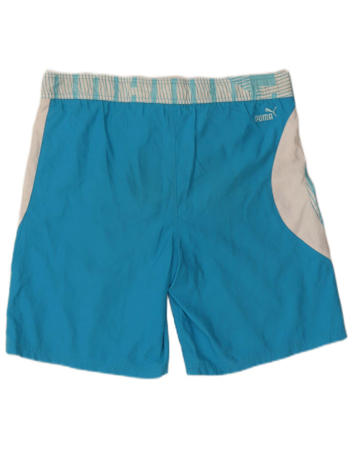 Pantaloncini da bagno grafici da uomo Puma in poliestere color block blu medio
