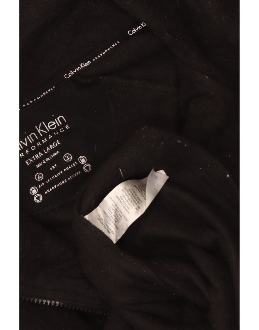 CALVIN KLEIN Giacca in pile con grafica da donna UK 18 XL Poliestere nero
