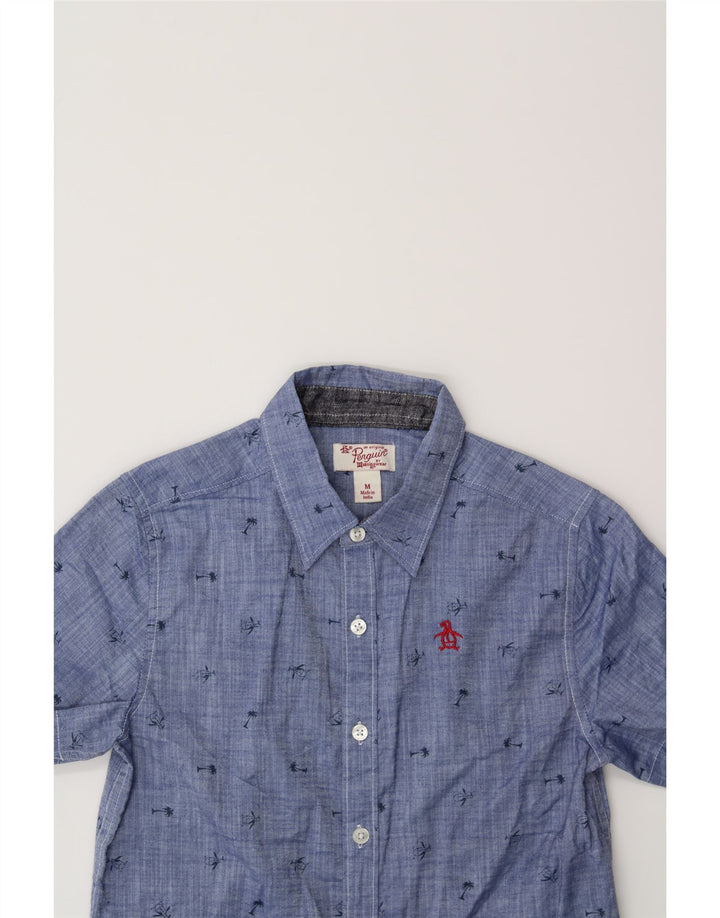 PENGUIN Boys Abstract Pattern Short Sleeve Shirt 8-9 Years Medium Blue Vintage Penguin and Second-Hand Penguin from Messina Hembry 