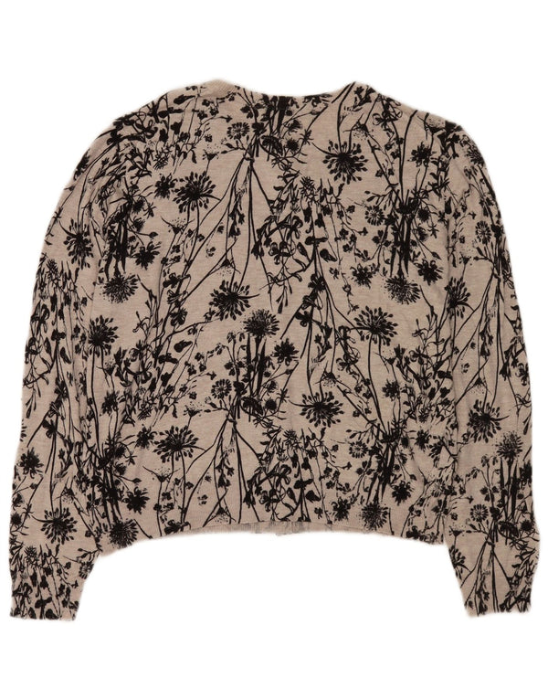 Maglione cardigan corto da donna Marks & Spencer UK 16 grande floreale beige