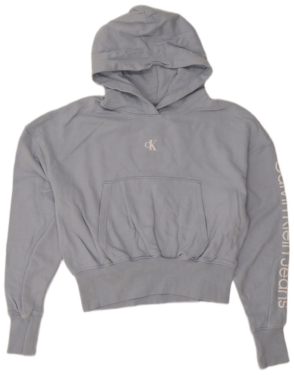 Maglione con cappuccio oversize grafico da donna Calvin Klein Jeans UK 10 piccolo blu