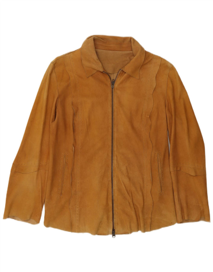 Camicia overshirt da donna vintage in pelle scamosciata IT 44 Pelle beige medio