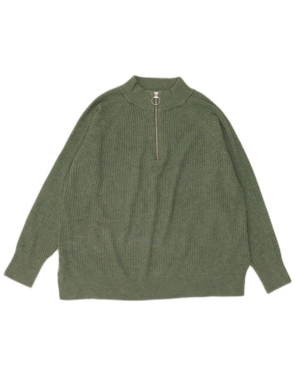 Maglione maglione con collo con zip da donna Marks & Spencer UK 14 Poliestere verde medio