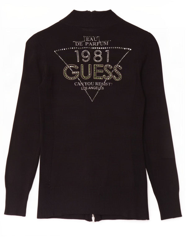 Maglione cardigan grafico da donna Guess UK 14 grande viscosa nera