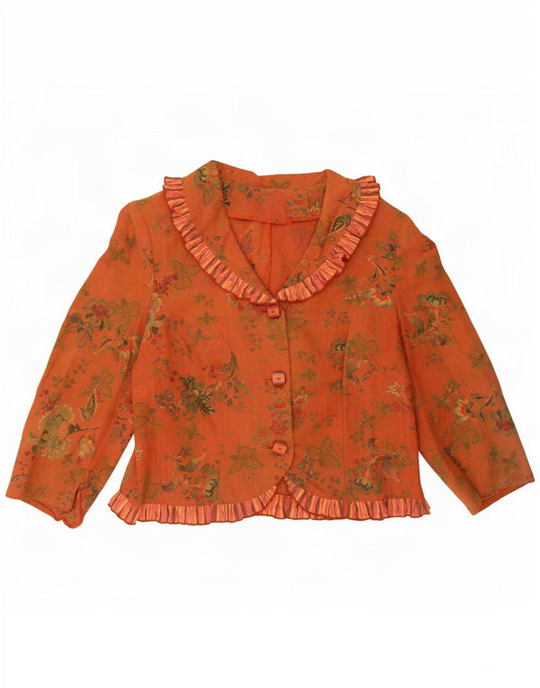 Giacca bolero vintage da donna con maniche a 3/4 UK 12 Viscosa floreale arancione medio