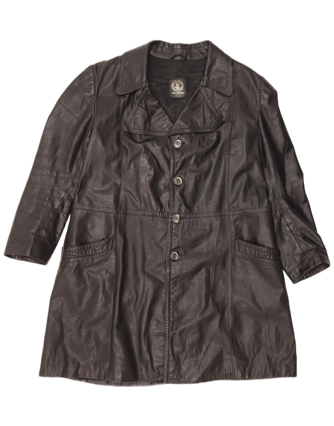 Cappotto in pelle vintage da uomo UK 40 grande in pelle nera