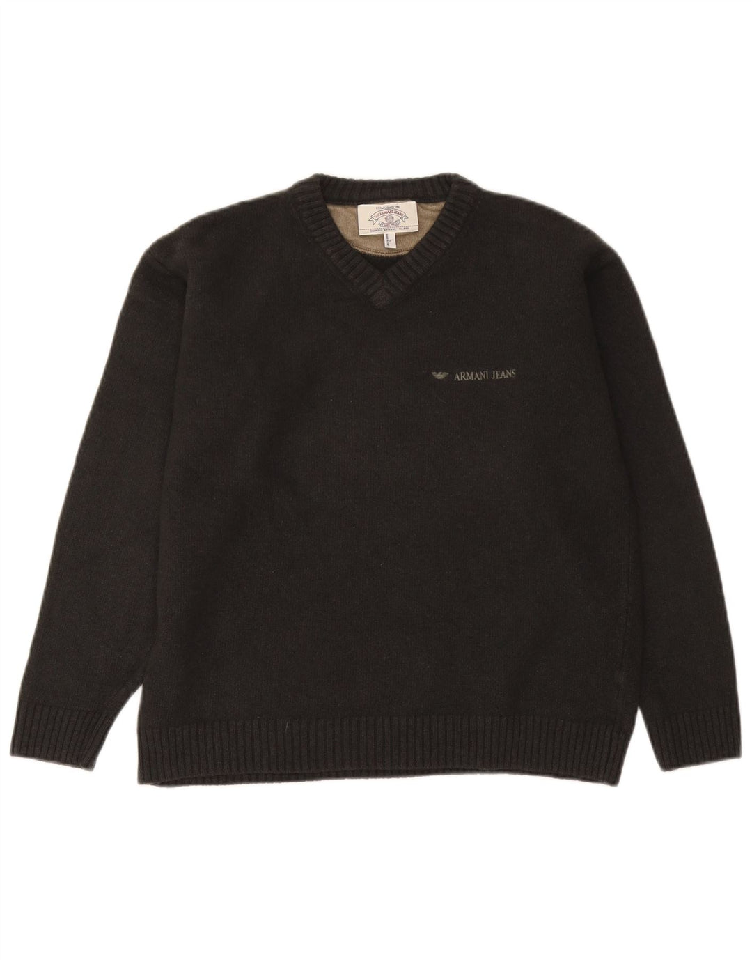Armani Jeans Maglione da uomo con scollo a V grande in lana grigia