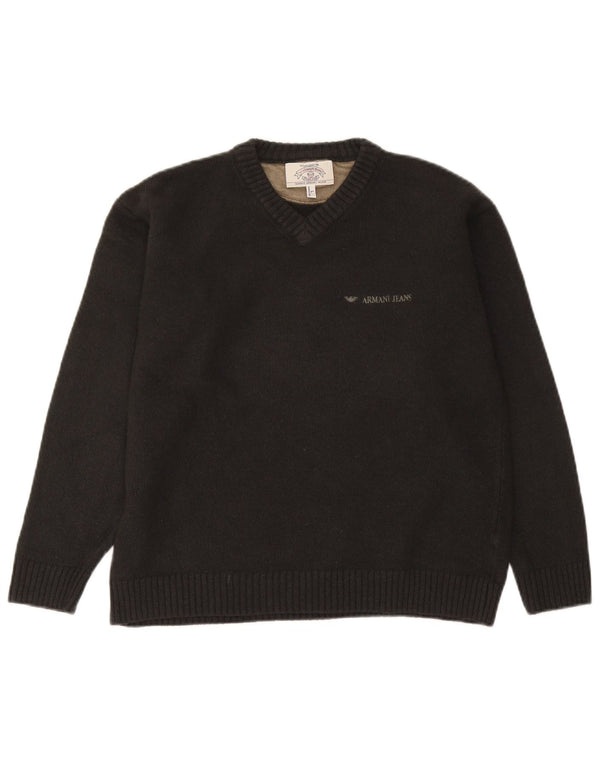 Armani Jeans Maglione da uomo con scollo a V grande in lana grigia