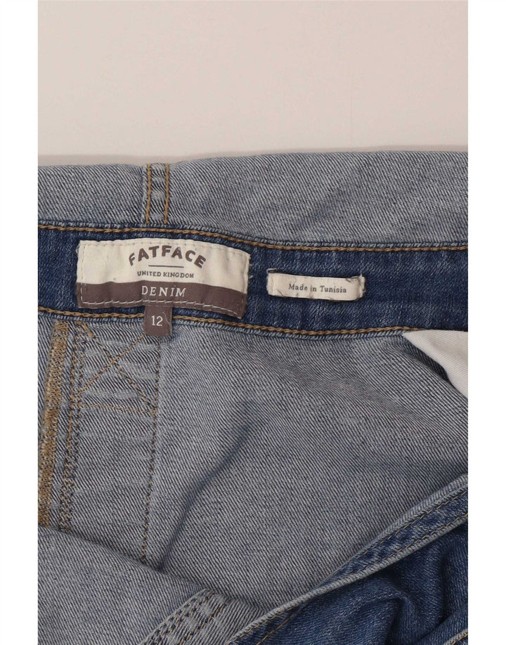 Pantaloncini di jeans con salopette invecchiata da donna Fat Face UK 12 medio W32 blu