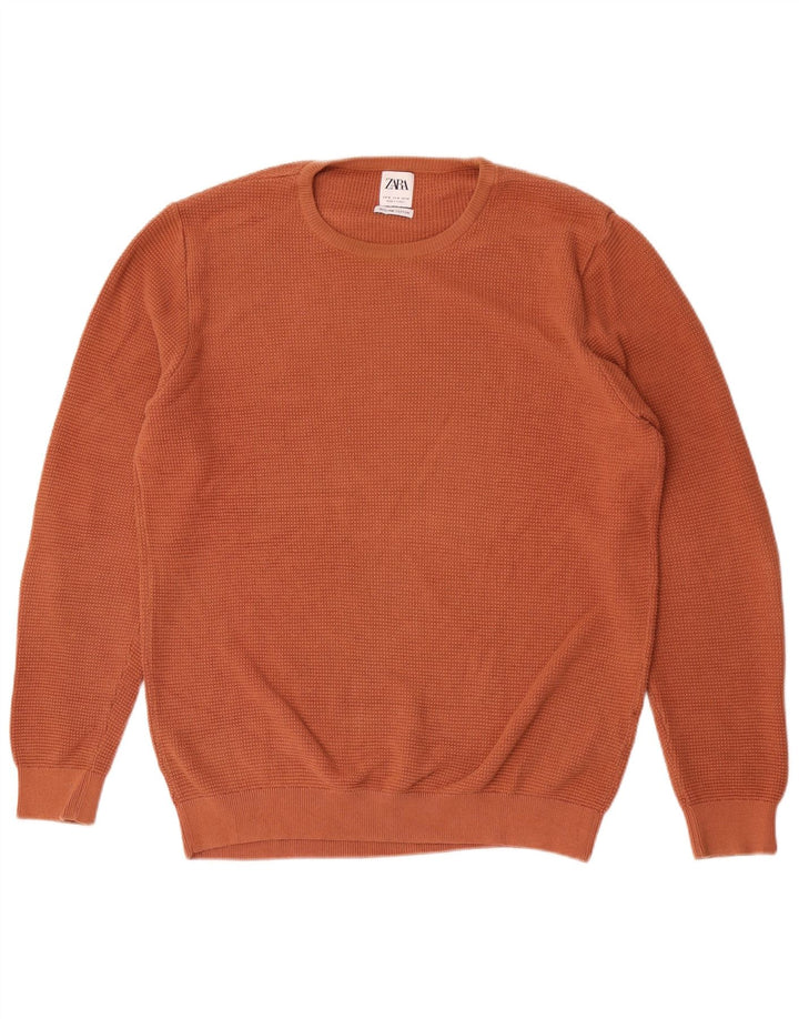 Maglione maglione girocollo da uomo Zara in cotone arancione medio