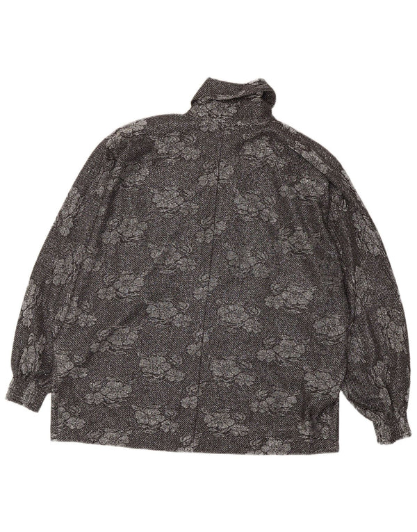 Camicetta vintage da donna a maniche lunghe trasparente UK 18 XL Nero floreale