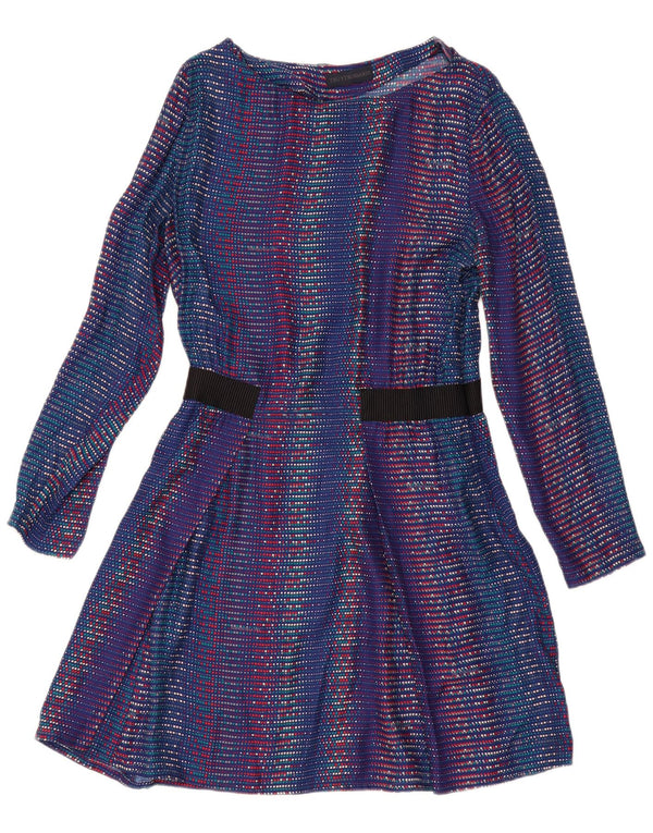 Abito Trussardi da donna a maniche lunghe a trapezio UK 14 Blu medio geometrico